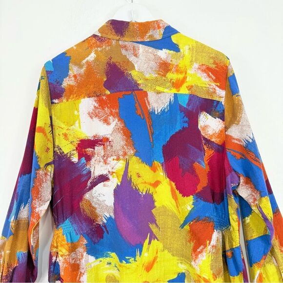 Soft Surroundings Painters Palette Colorful Abstract 100% Long Sleeve Button Up - Picture 8 of 16